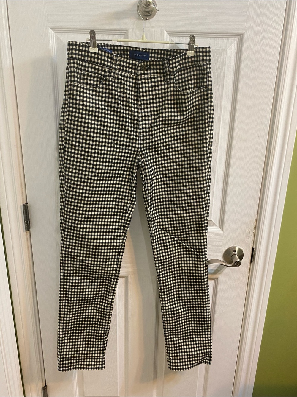 Talbots High Waist Straight Leg Black White Checked Corduroy Pants Women’s 6